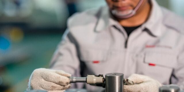 Man using a micrometer